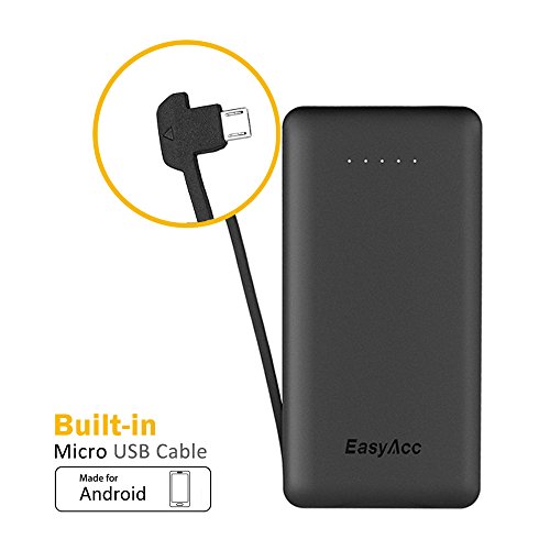 EasyAcc 6000mAh Ultra-sottile Batteria Esterna Smart Output Power Bank Caricatore Portatile ad con Built-in cavo Micro USB per Smartphone - Nero