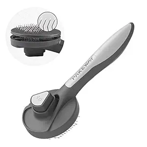 Cat Brush for Shedding and Grooming, Pet Self Cleaning Brush, Remove Hair with One Clinck,Wire Brush-Gray