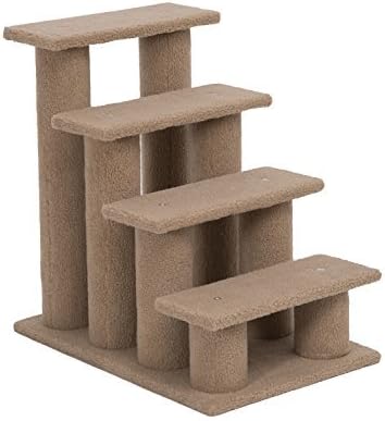 Pawhut 25" 4-Step Multi-Level Carpeted Cat Scratching Post Pet Stairs - Light Brown