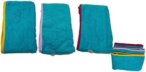Extra Exquisite 100% COTTON QUICK HAIR DRYING TOWEL TURBAN Twist Wrap Loop Button Hat Cap TERRY (Turquoise with Burgundy…