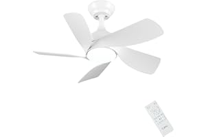 CJOY Ventilatore da Soffitto Bianco 76cm Con Luce e Telecomando, Lampadario 5 Pale, 3 Colori Dimmerabile, 6 Velocità, CC Reversibile