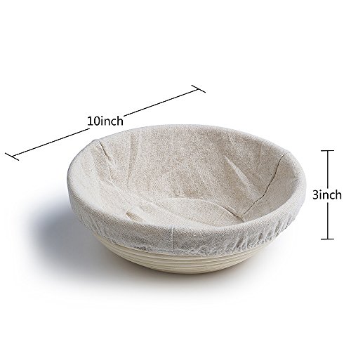 Gärkörbchen rund, ø 25 cm, Höhe 8.5 cm Banneton Proof Korb für Brot und Teig [inkl. Pinsel] Proof Rising Rattan Schale + Gratis Liner + Gratis Brot Gabel - 6