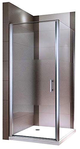 Duschkabine Eckdusche 8 mm NANO Echtglas EX416-1 Milchglas-Streifen - 90 x 90 x 195 cm, Montage:Einbau Links
