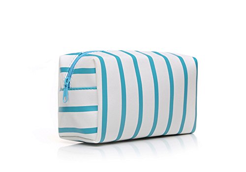 Makeup Bag,HOYOFO Striped Makeup Storage Pouch Waterproof Travel Wash Bag for Women,Blue