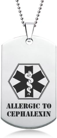 Personalised Jewellery Allergic To Cephalexin EMS Stainless Steel Dog Tag with Gift Box