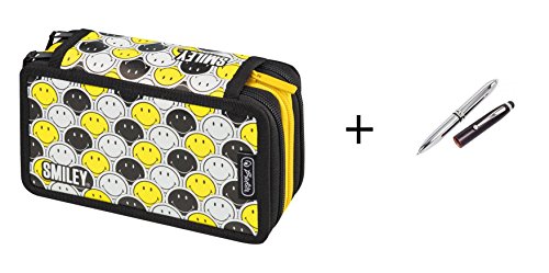 Preisvergleich Produktbild Tripledecker Federtasche / Federmappe / "Smiley" + LED Touchpen Kugelschreiber