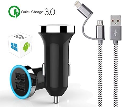 Toyota Prius DUAL USB Car Phone Charger Port + 2 in 1 iPhone Universal Cable