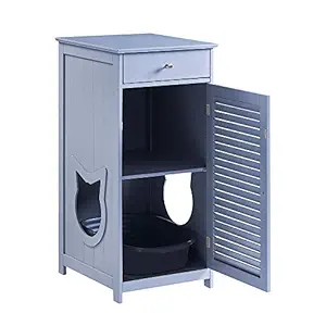 Penn-Plax Cat Walk Furniture: Contemporary Home Cat Litter Enclosure - Storage Drawer, Inner Shelf, and Shutter Style Door - Gray