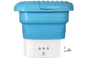 Dropfree Blue Portable Travel Washing Machine, Mini Folding Washing Machine Combo with Small Drain Basket UK Plug