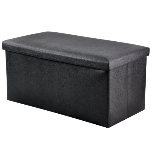 Beyondfashion 76cm x 38cm x 36cm Large Double Faux Leather Ottoman Folding Storage Pouffe Toy Box Foot Stool Seat (Black)