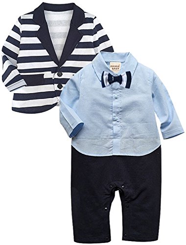 ZOEREA 2pcs Baby Boys Gentleman Suits Jacket + Romper Wedding Tuxedo Baptism Outfit Shirt 0-18 Months