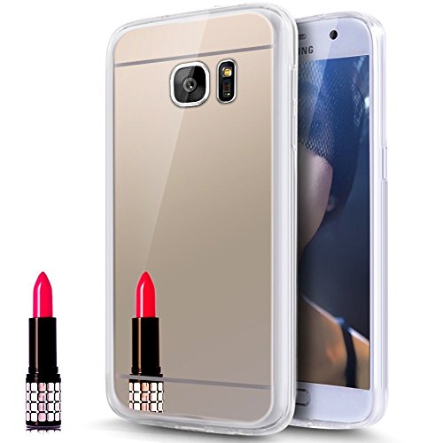 Galaxy S6 Edge Plus Hülle, Galaxy S6 Edge Plus Spiegel Hülle Mirror Case, Ukayfe Spiegel TPU Schutzhülle Silikon Handyhülle Tasche Case Cover für Samsung Galaxy S6 Edge Plus Gold Plating Silikon Schutzhülle Luxus Glänzend Shiny Kristall Strass Rahmen Slim TPU Handy Gehäuse Hülle Ultradünnen Weiche Soft TPU Telefon-Kasten Handyhülle Mirror Spiegelnd Make Up Protective Case Cover Bumper für Samsung Galaxy S6 Edge Plus – Bär Gold - 3