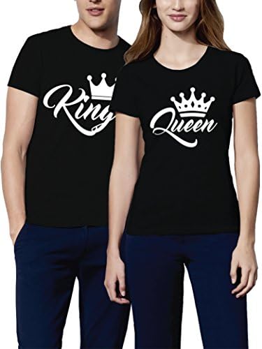 VivaMake® Funny Couple Matching Men and Women Short Sleeves Shirts Set King and Queen | Black, Grey, White Colours T-Shirts