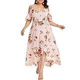 Viviam Women One-Pieces Dress Floral Printed Off Shoulder Sling Dress Plus Size for Summer