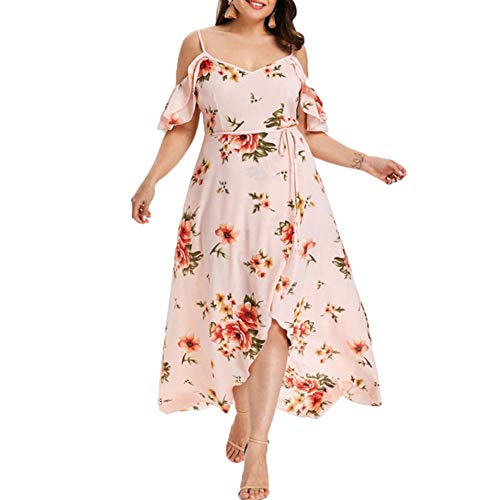 Viviam Women One-Pieces Dress Floral Printed Off Shoulder Sling Dress Plus Size for Summer