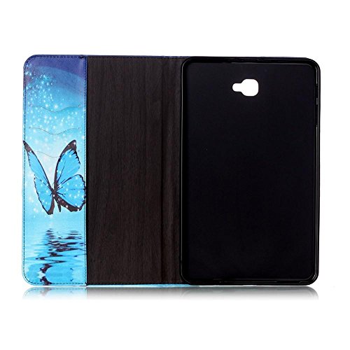 Samsung Tab A6 Hülle 10.1 Case, Ultra Slim PU Leder Tasche und Flip Etui für Samsung Galaxy Tab A (2016) SM-T580N/T585N 25,54cm (10,1 Zoll) Schutzhülle Smart Cover mit Holder Stand (Blauer Schmetterling) - 3