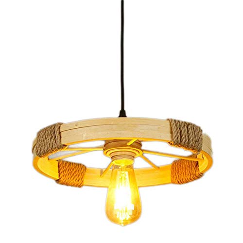 Preisvergleich Produktbild LUXUEY Retro Hanfseil Pendelleuchte Creative Runde Bambus Einzelkopf Kronleuchter Wohnzimmer Schlafzimmer Bar Restaurant Dekoration Licht,Lampenhalter E27 * 1