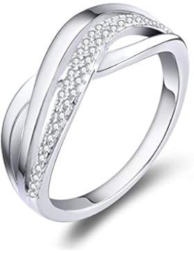 YL Damen Ring-925 Sterling Silber mit Zirkonia Weißes Gold überzogen Crisscross Ring Schmuck