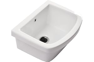 Jo-Bagno.it Lavadero de cerámica mini 46 x 37 instalación en soportes de pared, parte superior tanto interior como exterior pequeño con sifonería incluida instalación suspendida o apoyo