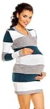 Zeta Ville Women's - Maternity Stripes Knit Jumper Dress Tunic Top V-Neck - 405c