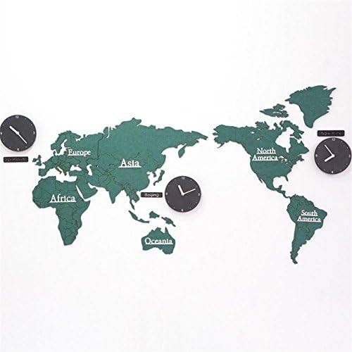 Acrylic Wall Mounted Mute Clock World Map Pine Wood Clock Bedroom Living Room Wall Stickers Decoration , A