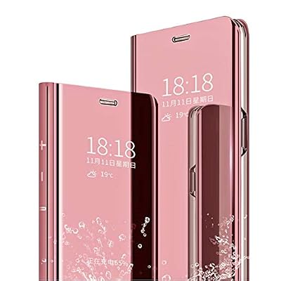 MLOTECH Coque Xiaomi Redmi 6 Flip Clear View Translucide Miroir Cover + Verre trempé Film Protecteur Standing 360°Housse étui Antichoc Smart Cover Bumper Or Rose
