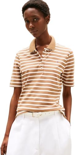Tommy Hilfiger Donna Maglietta Polo Maniche Corte 1985 Pique Regular Fit, Multicolore (Hickory/Ecru STP), XXS