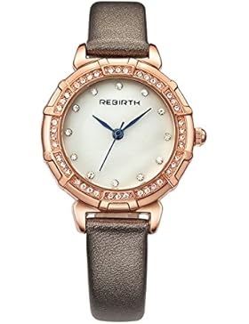 JSDDE Uhren,Vintage Armbanduhr Muschel Strass Zeitlose Design XS Slim Damenuhr Wasserdicht Lederarmband Rosegold...