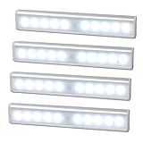 JESWELL Automatische LED Schrankbeleuchtung Nachtlicht mit Bewegungsmelder, Magnetische Batteriebetrieben 10 LEDs-Licht für den Schrank oder die Schublade, Treppen, Schlafzimmer, Küche (Weiß) (4-er Pack)