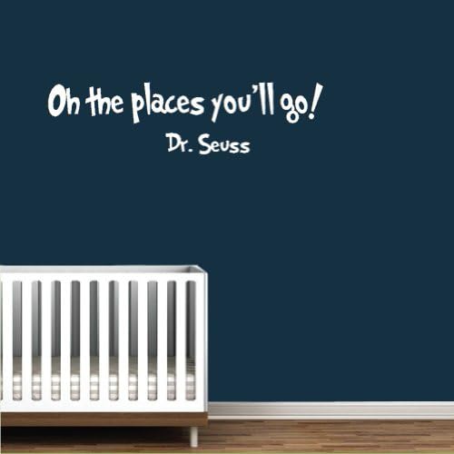 Dr Seuss Wall Decal Quotes-White-"Oh The Places Youll Go"-Dr Seuss Saying-Wall Sticker-Wall Decal-Removable-Nursery Decals