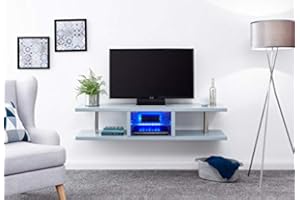 GFW High Gloss Wall Mounted Floating TV Unit for Television & Media, Grey, 35 x 150 x 32 cm