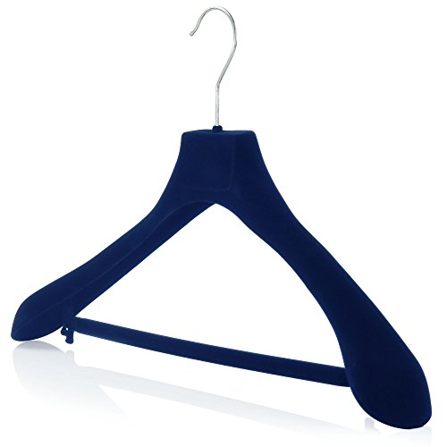 HANGERWORLD 15 Blue 45cm Flocked Velvet Jacket Clothes Coat Garment Hangers Trouser Bar 5cm Wide Shoulder Support.