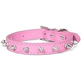 Hunde Halsband Halsbänder mit Nieten Hundehalsband aus PU Leder pink Größe M
