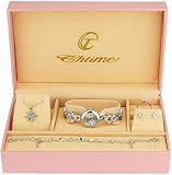 Geschenkset Damen Armbanduhr Silber- Schmuck Set- Halskette-Ring- Ohrringe - Armband