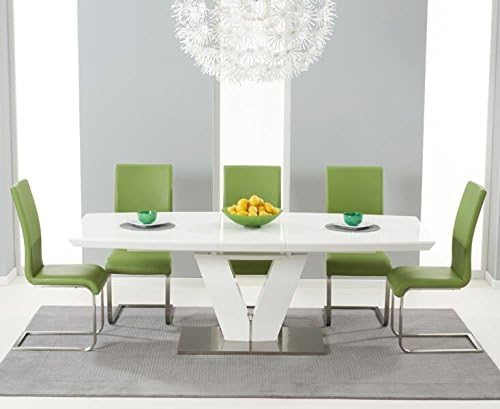 Santa Monica High Gloss 6 Seater Extending Dining Table Green Chair Set
