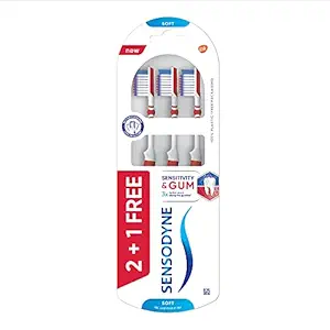 Sensodyne Sensitivity & Gum Toothbrush with Soft Bristles & Duoflex Neck for Better Cleaning, Buy 2, Get 1 Free, 107.6 g