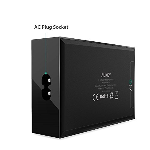 AUKEY Cargador USB 5 Puertos 50W 10A con Tecnolog a AiPower Una Corriente M xima de 2 4A para iPhone iPad Air Pro HTC LG y m s AUKEY Cargador USB 5 Puertos 50W 10A con Tecnolog a AiPower Una Corriente M xima de 2 4A para iPhone iPad Air Pro HTC LG y m s