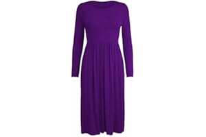 ZARVICZONIA Ladies Women Frankie Swing Dress Flared Skater Jersey Long Sleeve Midi Plus 8-26