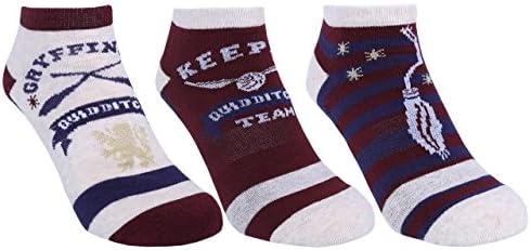 3 x Burgundy/Cream Work Out Socks For Ladies Quidditch Design HARRY POTTER