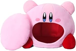 DICHERHY Kirby Star Head Pillow Plush - Funda de almohada suave para dormir con dibujos animados, funda para siesta de inhalación, sombrero rosa, juguete de peluche, lata de arena para gatos (53 x 46 cm)