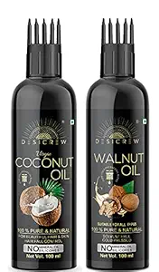 Desicrew Cold-Pressed Virgin Coconut & Walnut Hair Oil in Combo - Moisturizing & Healing, For Skin, Hair Care, Eyelashes (100 ml + 100 ml) With Applicator