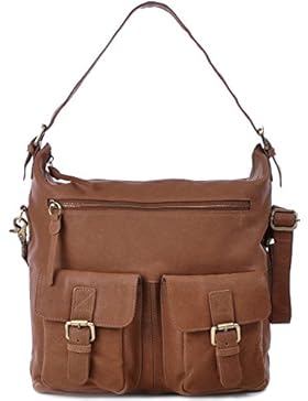 MASQUENADA, Cntmp, Damen Schultertaschen, Hobo-Bags, Handtaschen, Umhängetaschen, DIN-A4, Leder, 30x33x13cm (B...