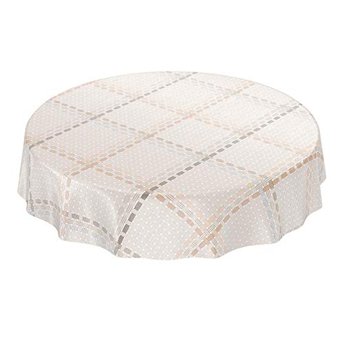 Preisvergleich Produktbild ANRO Wachstuchtischdecke Wachstuch Wachstischdecke Tischdecke abwaschbar Beige Textiloptik Textillook Karo Rund 120cm