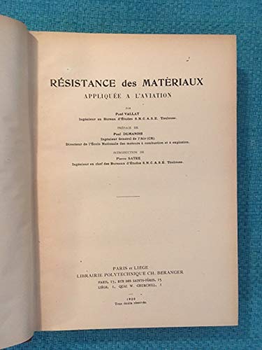 RESISTANCE DES MATERIAUX APPLIQUEE A L'AVIATION