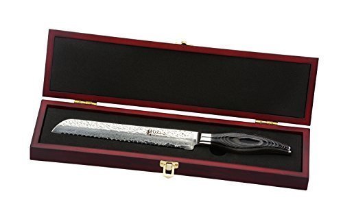 Wakoli Damastmesser (Brotmesser) japanischer Damaststahl VG-10, mit Holzverpackung, Wakoli Takko Serie