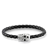 Thomas Sabo Damen Herren-Armband Rebel at Heart Totenkopf 925 Sterling Silber geschwärzt Nappaleder geflochten schwarz Länge 16.5 cm UB0010-823-11-L19