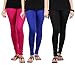 Combo of 3 Cotton Lycra Regular Fit Leggings in Dark Pink, Royal Blue & Black Color for Womens & Girls from Size M to Free Size by JBK Arts (Pack of 3) RS.493.00