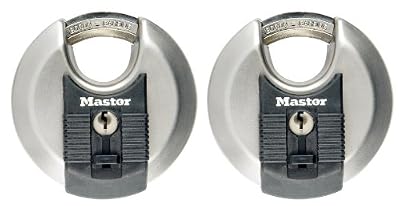 Master Lock M40EURT Lot de 2 Cadenas Disque d’Extérieur à clé Haute Sécurité Traitement Anti Rouille 70 mm