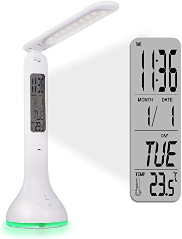 SENDIS GHUUHG251 LED Desk Lamp Touch Control Dimmable Bedside &amp; Table Lamp with Calendar/ Alarm Clock/ Temperature 3 Level Brightness Eye-Care Touch Light for Reading, Relax and Sleep Mode (White)