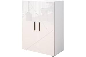 ‎VICCO Vicco Midischrank Weiß Hochglanz Irma 60x81x30 cm - Badezimmermöbel, Zwei Türen bieten verdeckten Stauraum für Pflegeprodukte & Handtücher